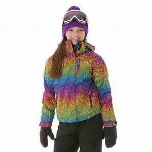 Sunice Naquita Youth Parka Ski Snowboard Coat Jacket Rainbow Pixel Size 14